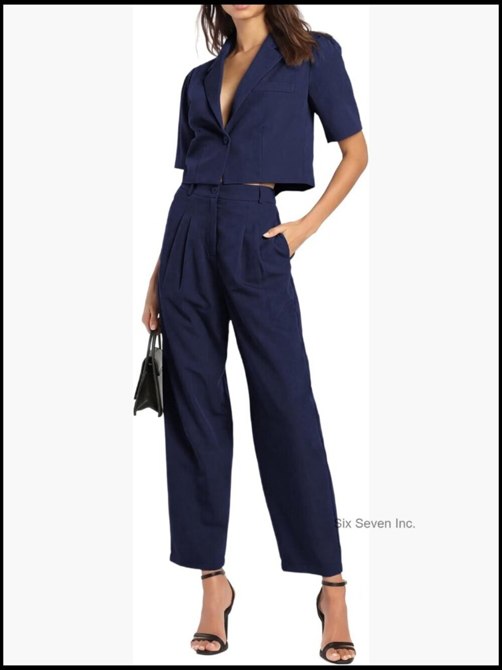 Cropped Blazer & Wide Leg Pants Set 2 Piece Suit